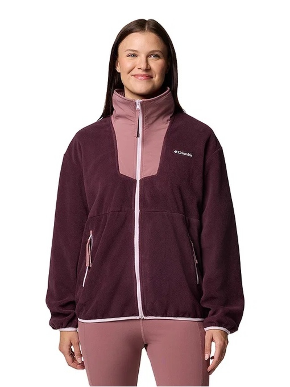 Columbia Two-Tone Maroon and Dusty Rose Half-Zip Fleece Pullover